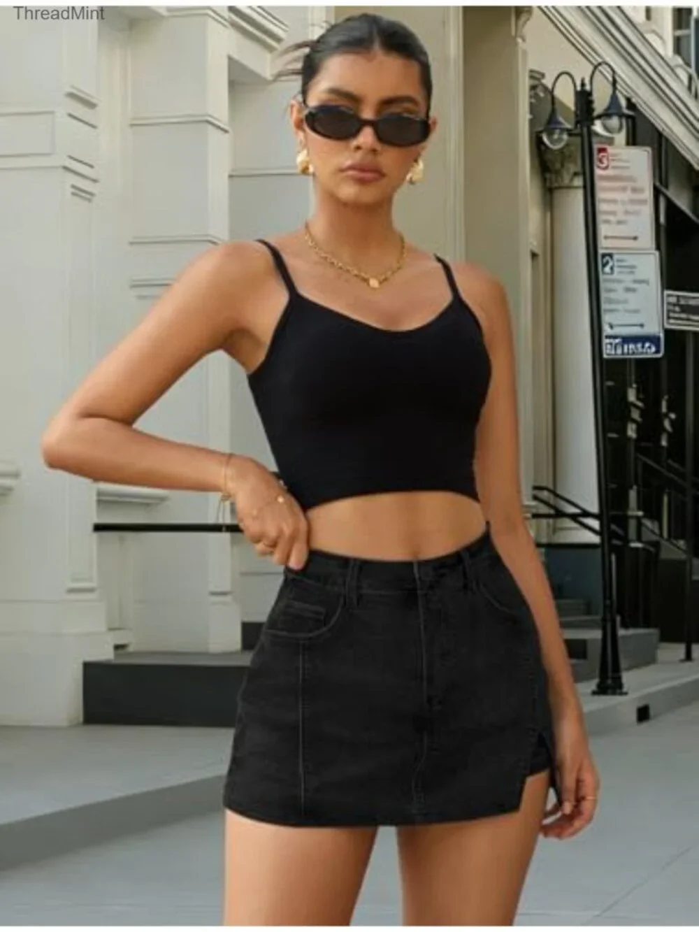 Women's High Waisted Denim Skort Side Split Mini Skirt with Shorts
